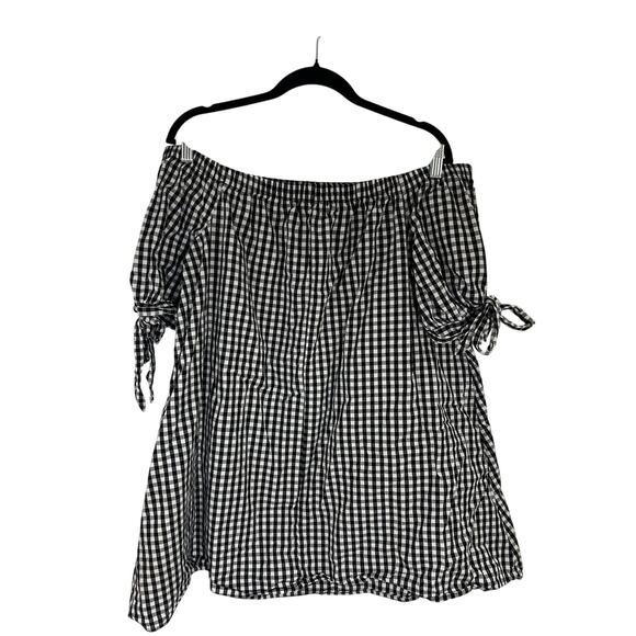 No Comment Womens Top XL Gingham Off The Shoulder Floral Peasant Cottagecore - Picture 2 of 8